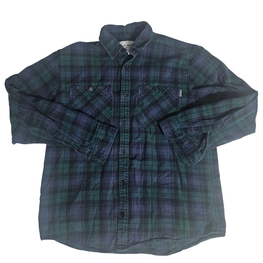 Carhartt WIP Mens L/S Pelkey Shirt Plaid Flannel Green Navy Blue I026802 Size M